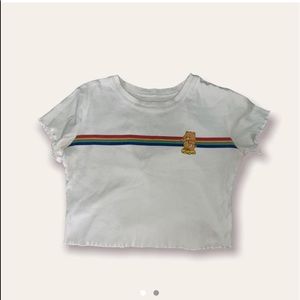 y2k white crop care bears rainbow lettuce hem baby tee
